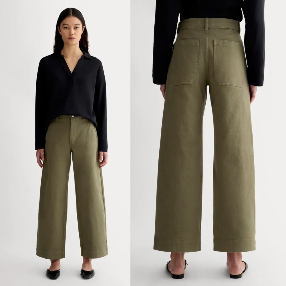 Everlane | The Utility Cotton High Rise Wide-Leg Pant in Kalamata Green size 00‎